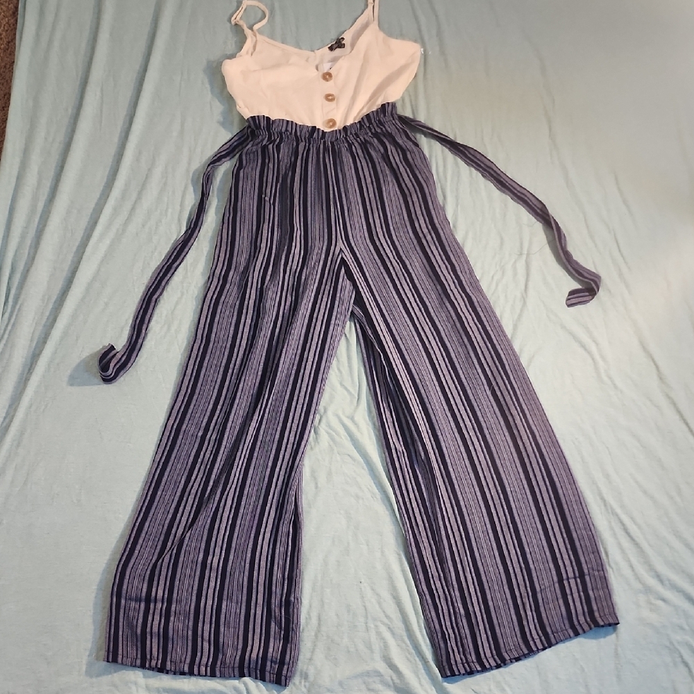 Lily Rose Navy and White Striped Jumpsuit
